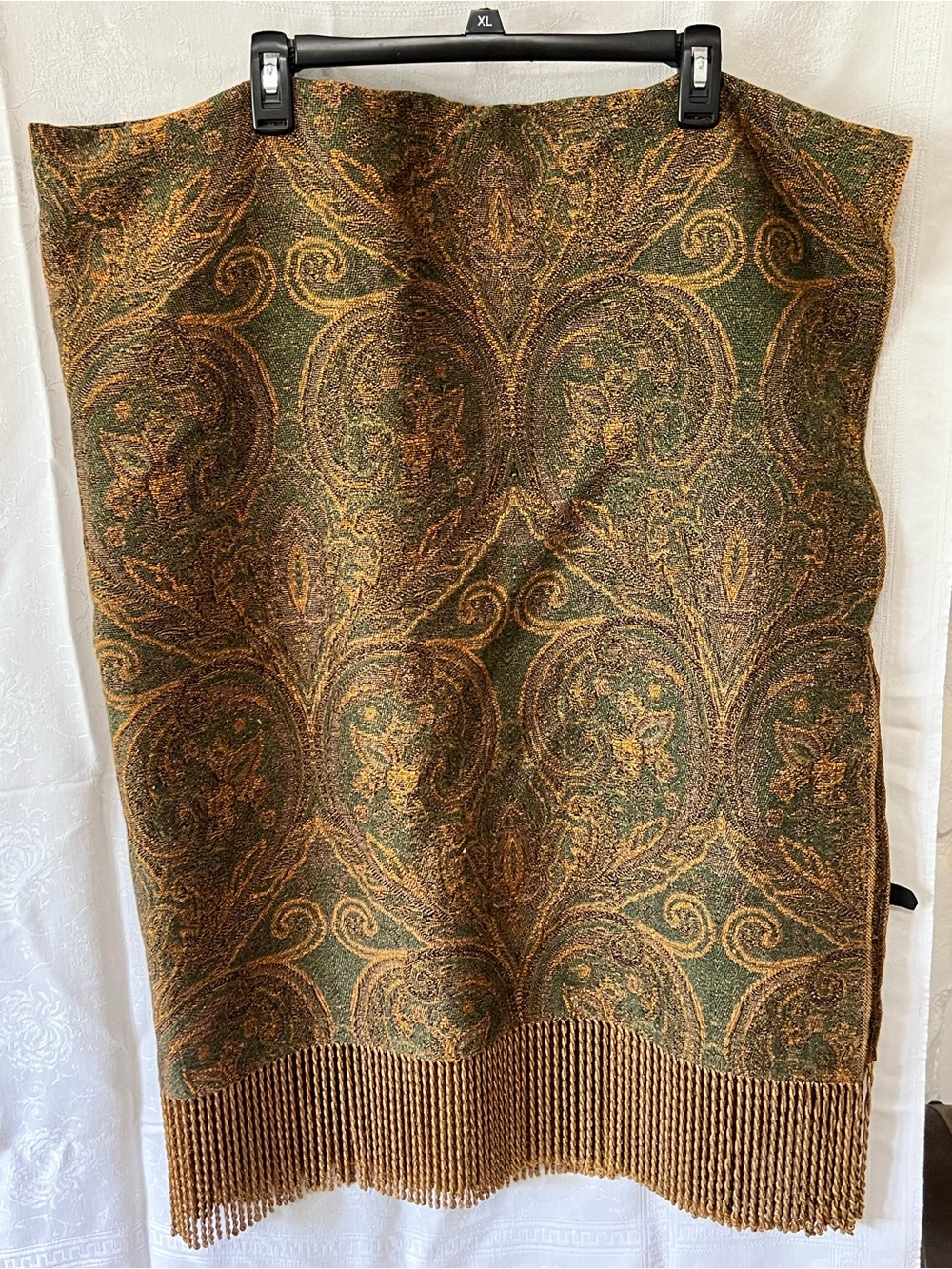 Borgata Green and Brown Paisley Fringe Throw